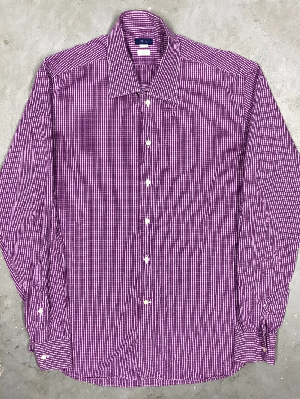 Altea Dress Shirt Slim Fit Purple Check Made in Italy Cotton 16.5 Large